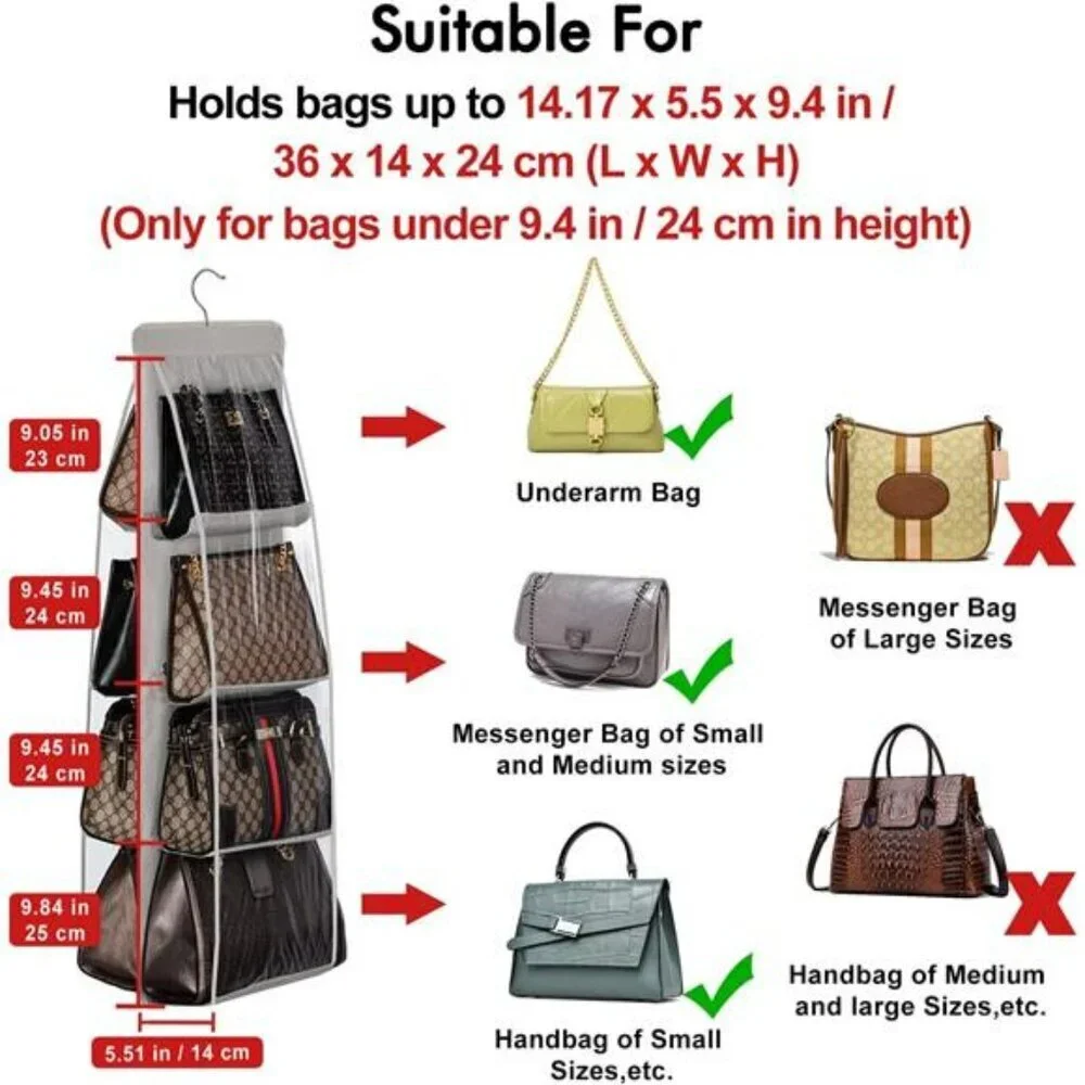 Lirex Hanging Purse Organizer 8 Pocket Closet Handbag Storage Holder Black